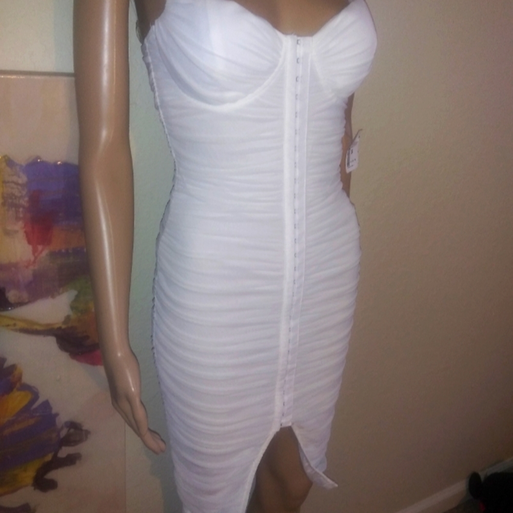 Sexy white roughed dress